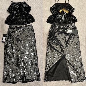 Bundle Marciano Sparkling Sequin Midi Skirt & HM Sequin Top Sz XS